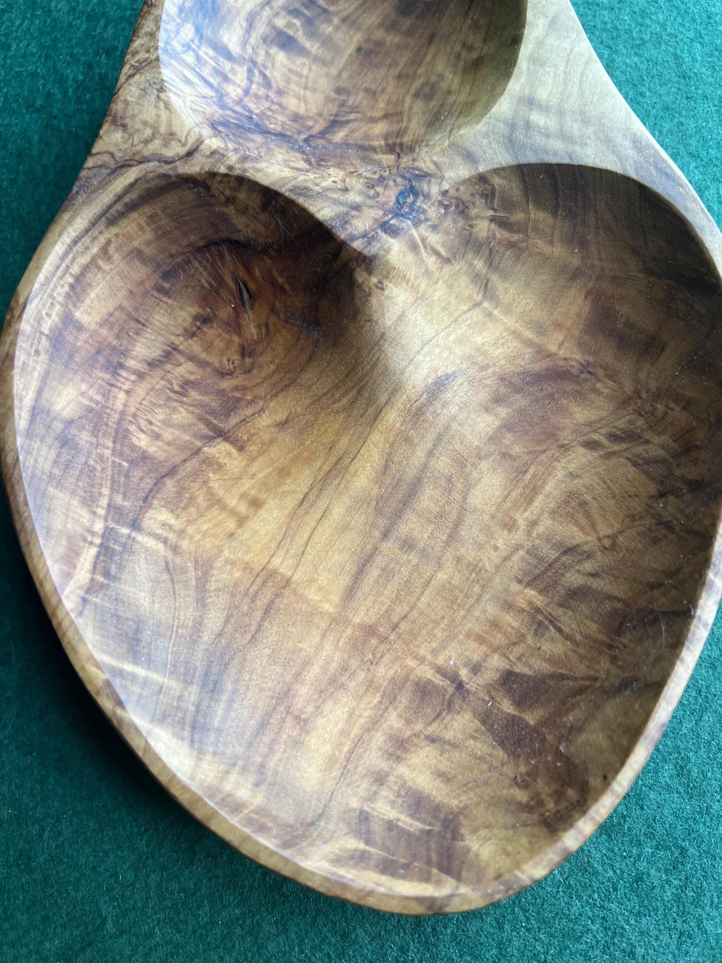 Hand carved wooden 2 part serving bowl. Olive wood snack bowl titbits tray.