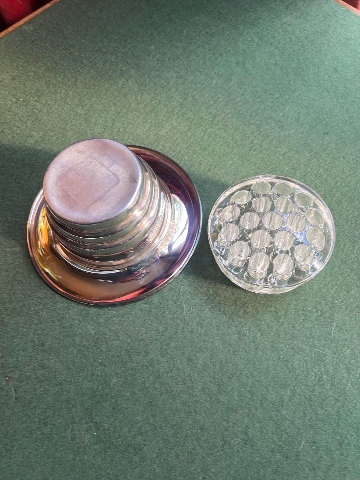 Vintage posy rose bowl. Silver plate round bowl with clear class flower frog.
