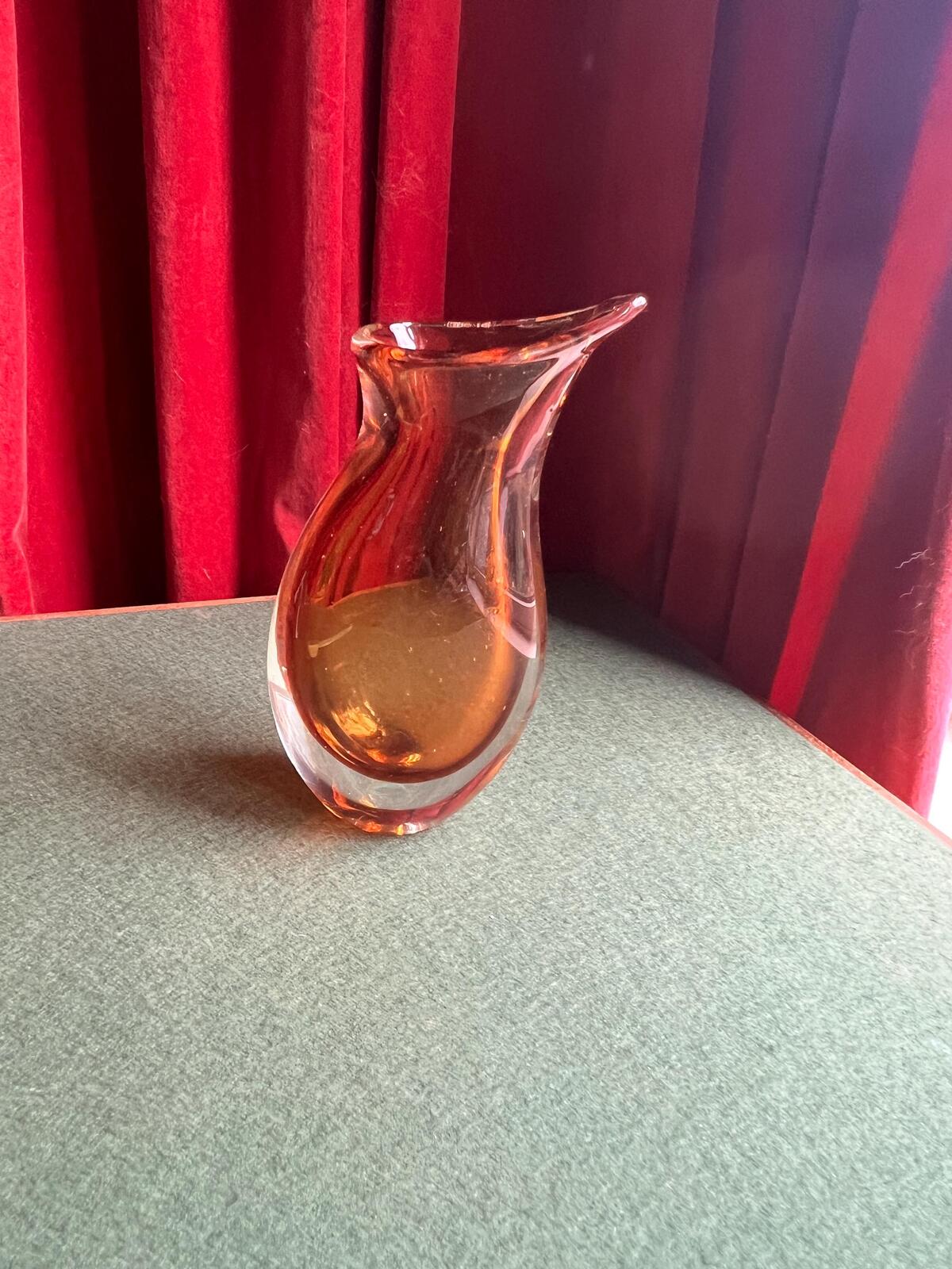 Vintage Sommerso amber and clear glass Murano style fishtail vase.