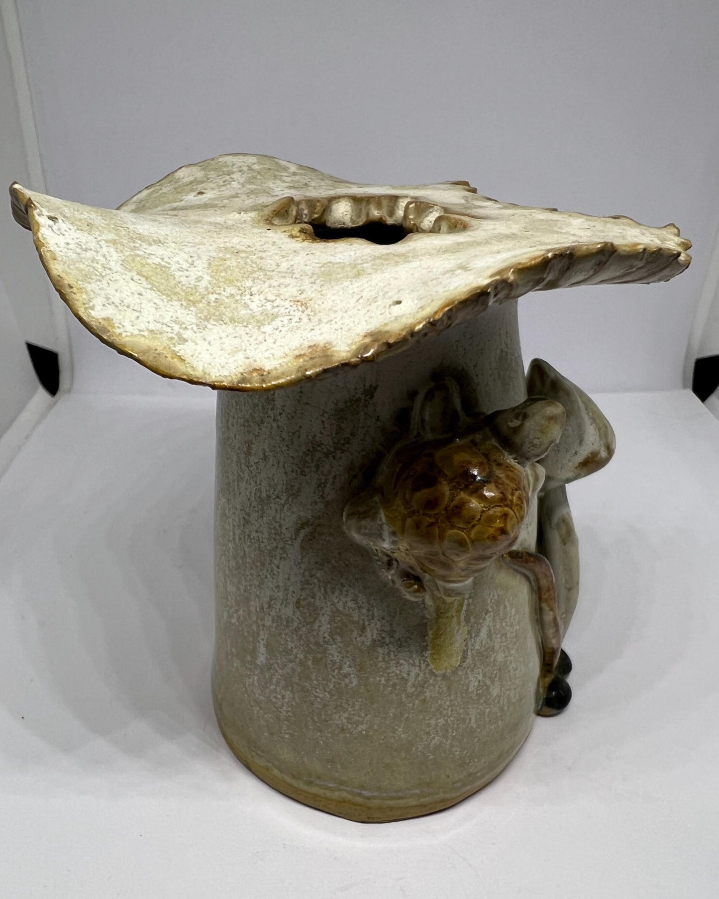 Vintage Grayshott Pottery 3D Tortoise & Mushroom Stoneware Vase Pot.