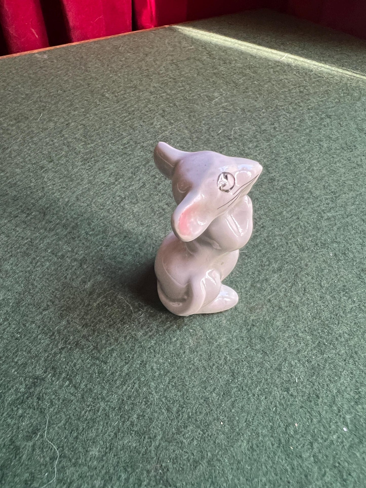 Quirky Vintage ceramic mouse figurine. Hand painted white mouse with pink details.