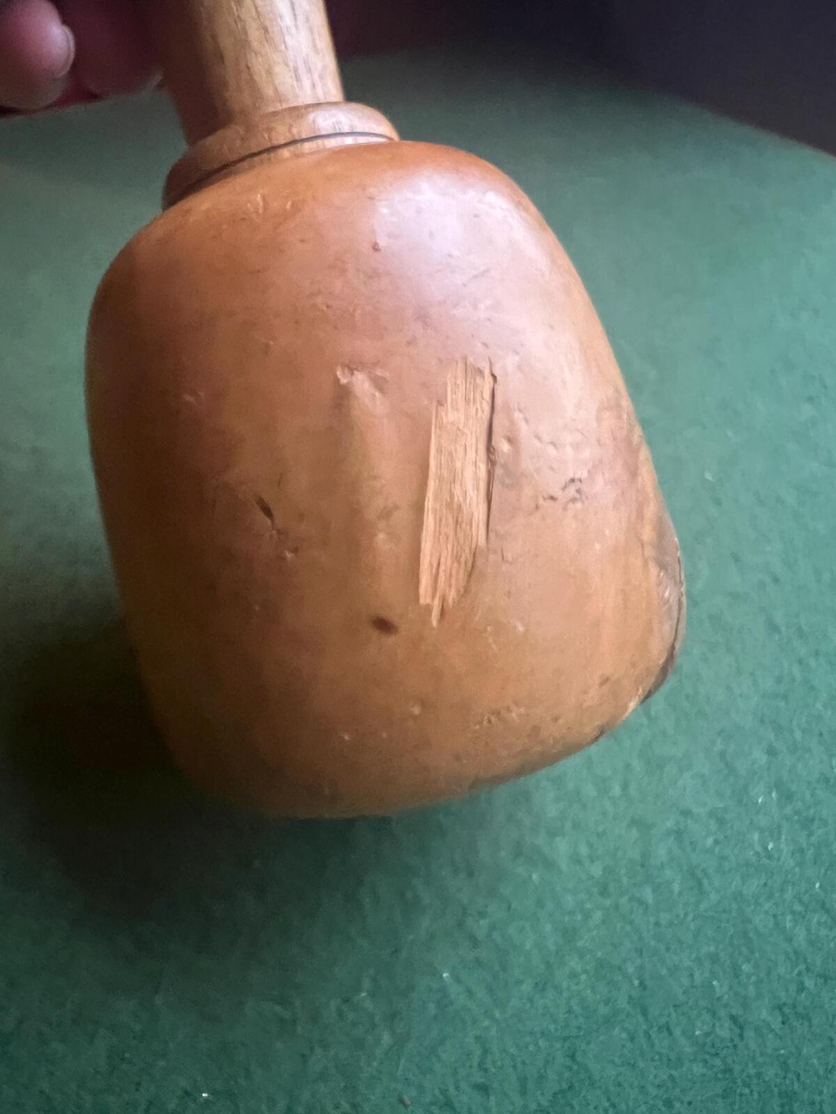 Antique vintage wooden woodworkers mallet. Sculptors carving tool.