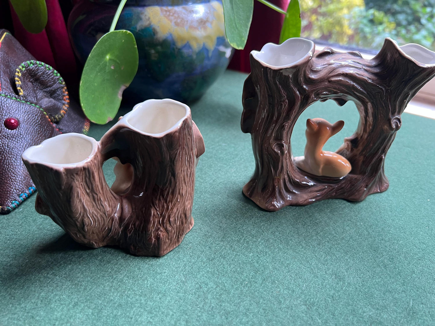 Vintage Hornsea posy vases. Fauna baby rabbit sitting by a tree stump Fauna Royal baby deer sitting by a tree stump.