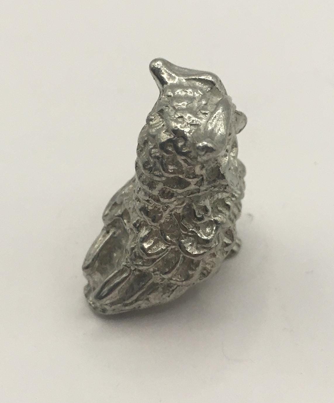 Metal owl ornament. Tiny silver tone owl figurine.