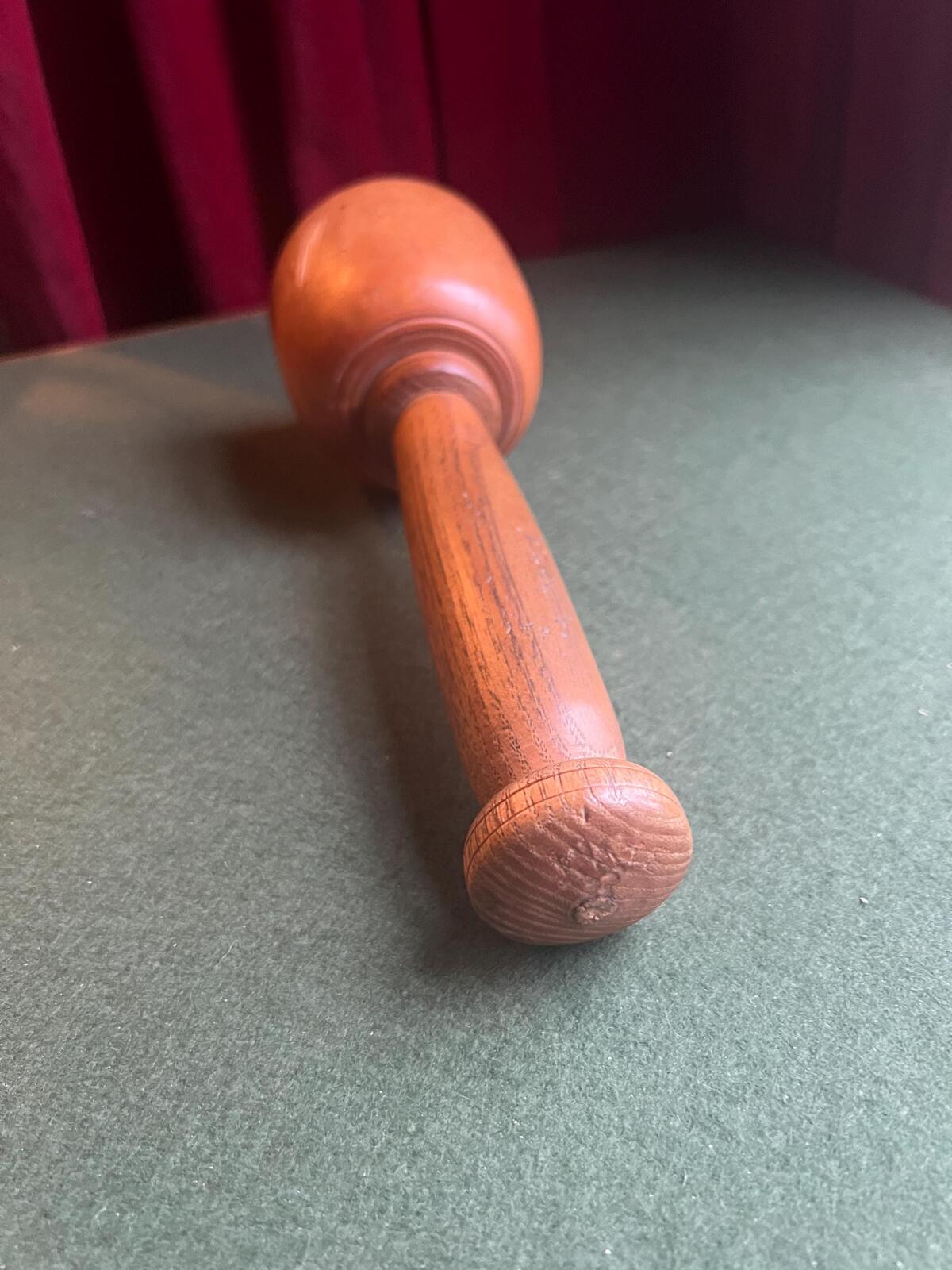 Antique vintage wooden woodworkers mallet. Sculptors carving tool.