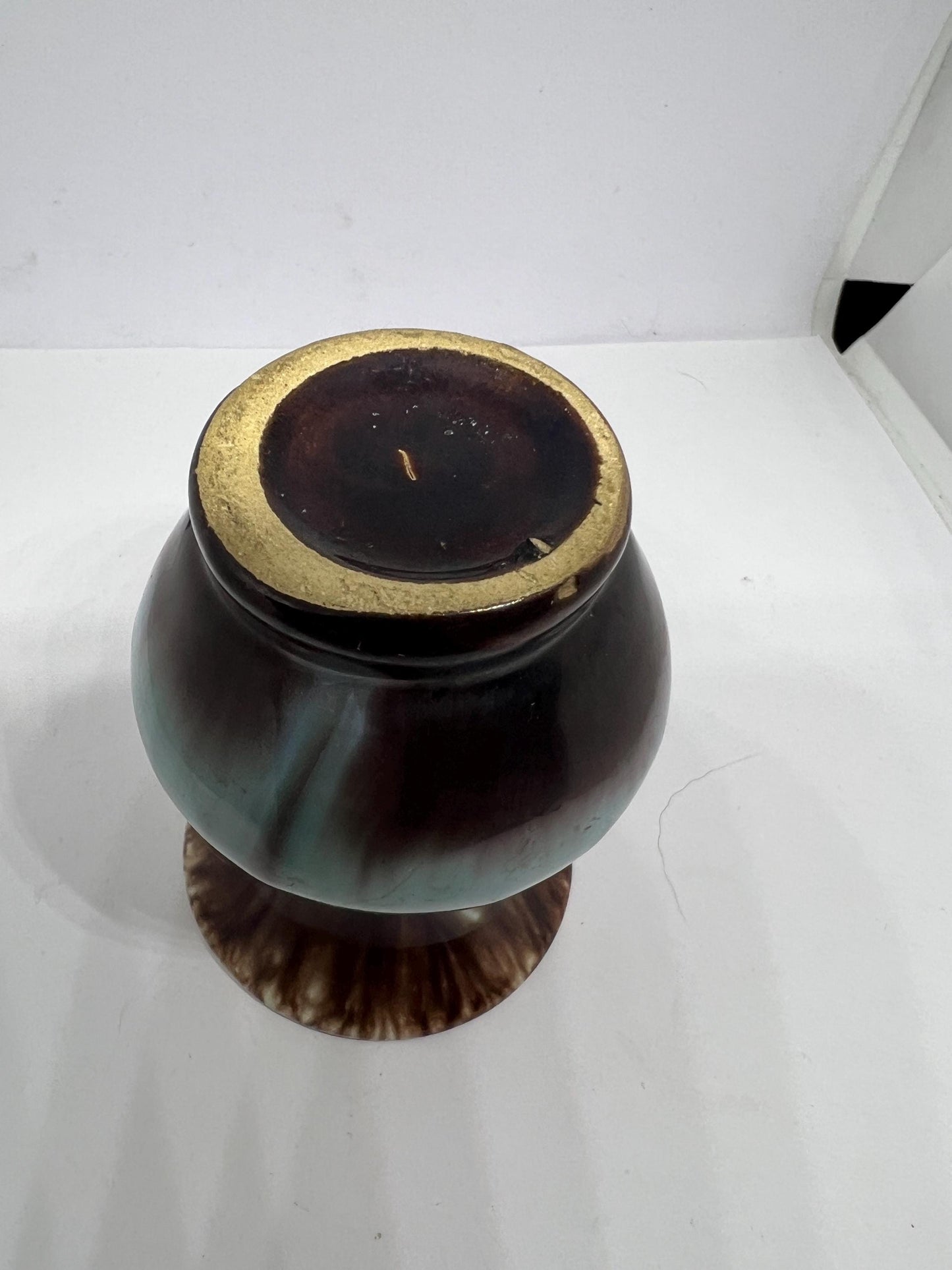 Miniature drip glaze vase. Vintage ceramic mini vase.
