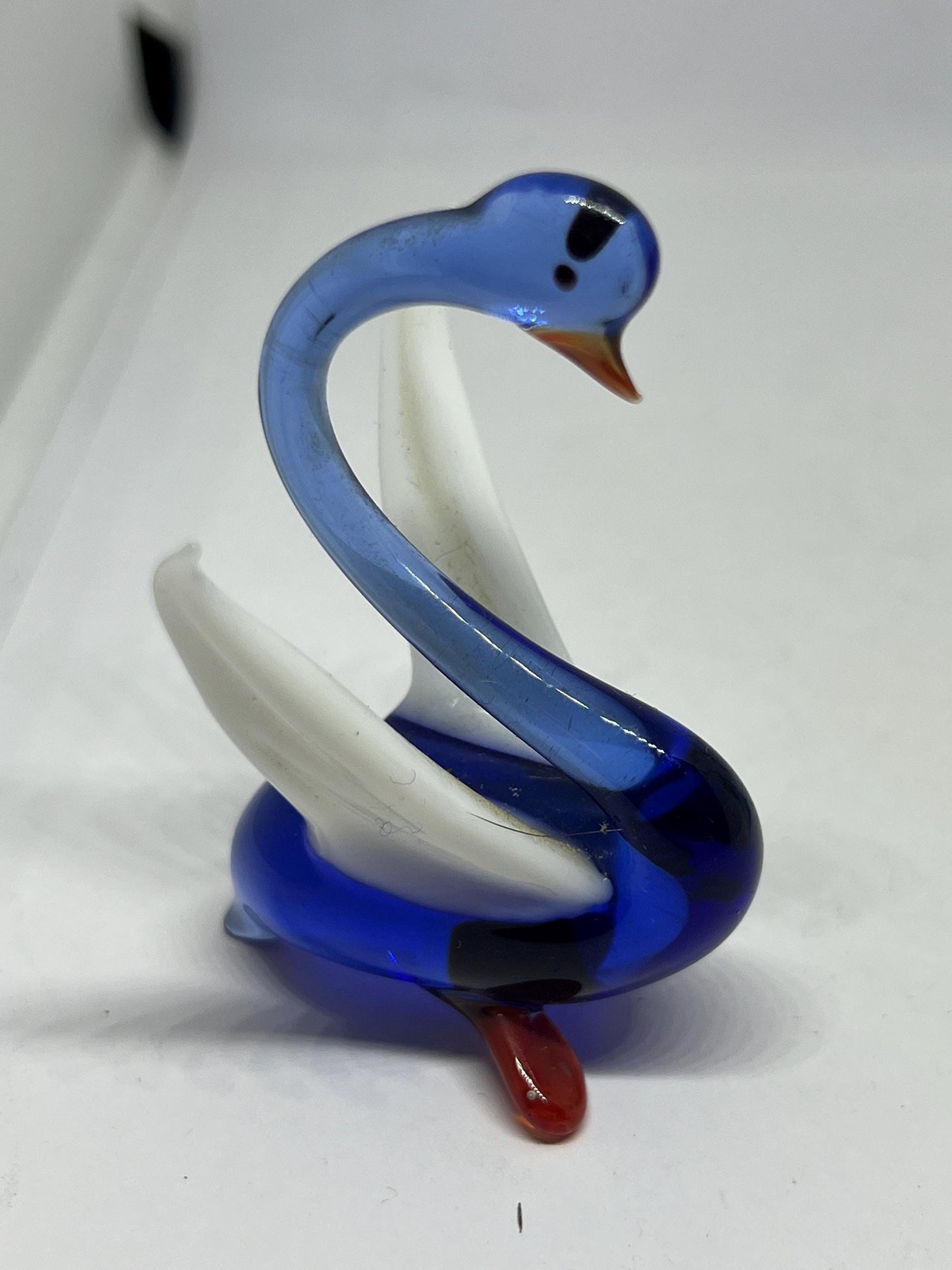 Vintage end of day glass animals. Penguin Swan standing dog sitting dog. Murano style miniature glass animals.
