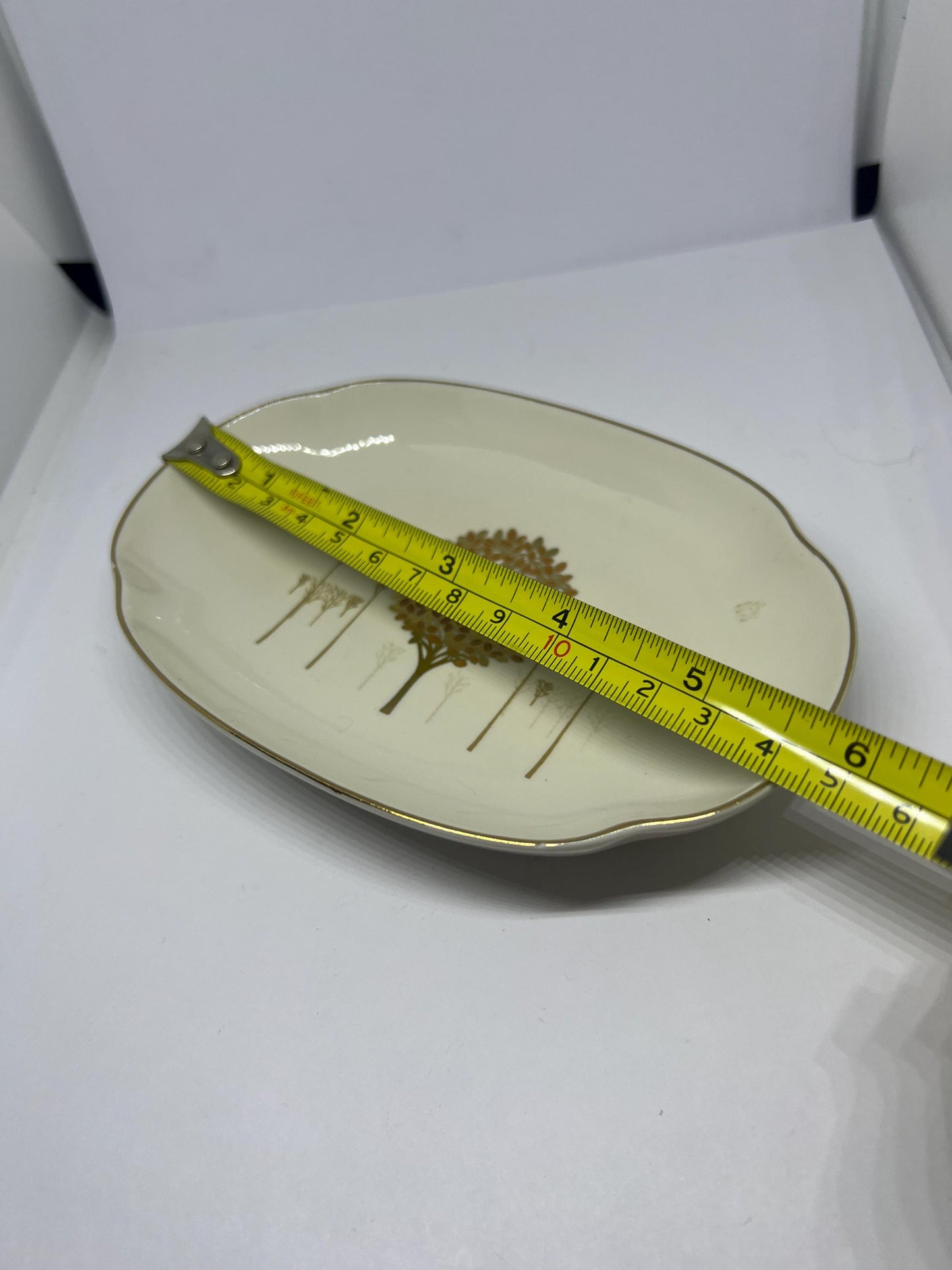 Ceramic trinket dish Golden Mist design Japan.