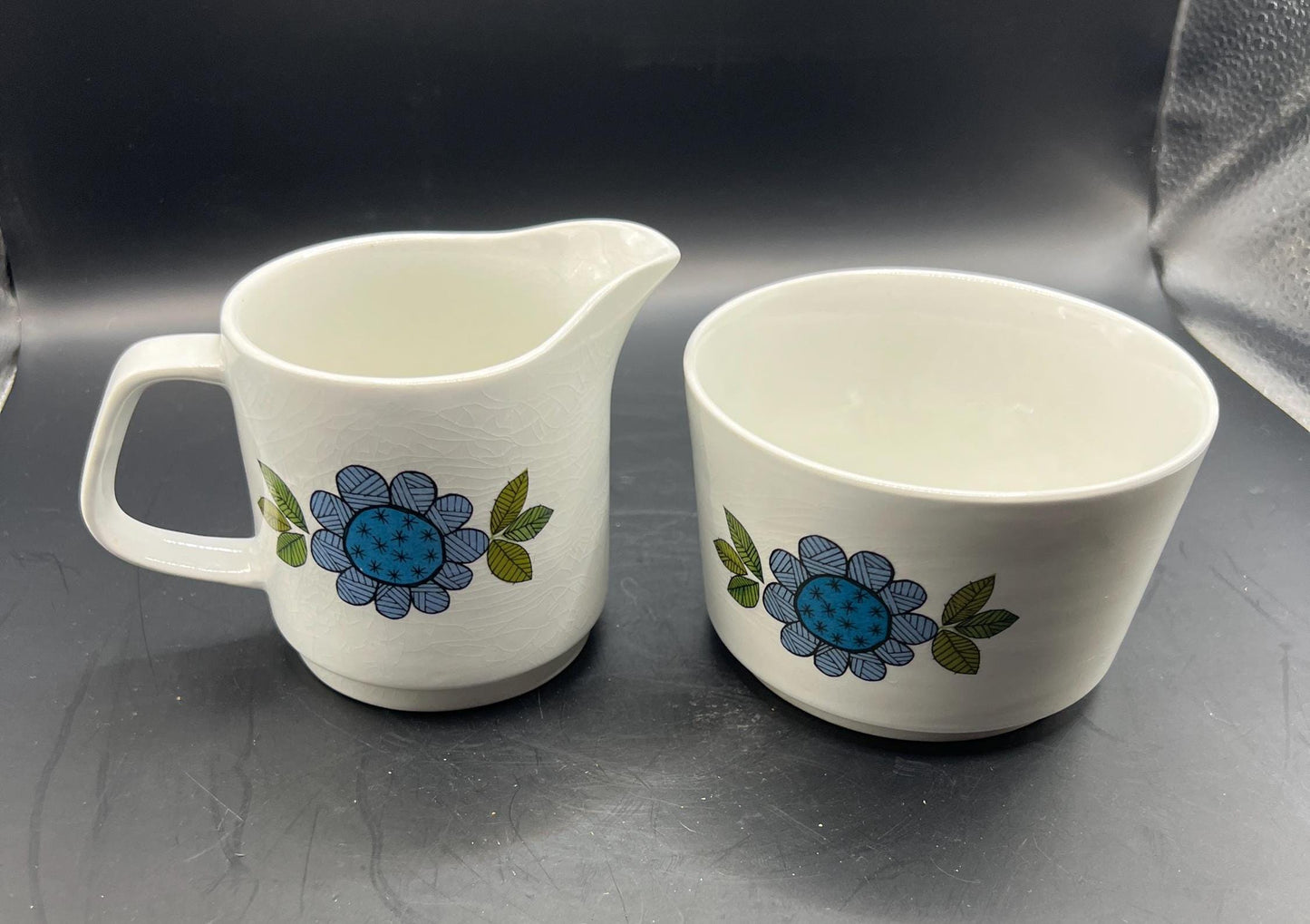 JG Meakin Vintage milk jug and sugar bowl Topic design Ironstone England.