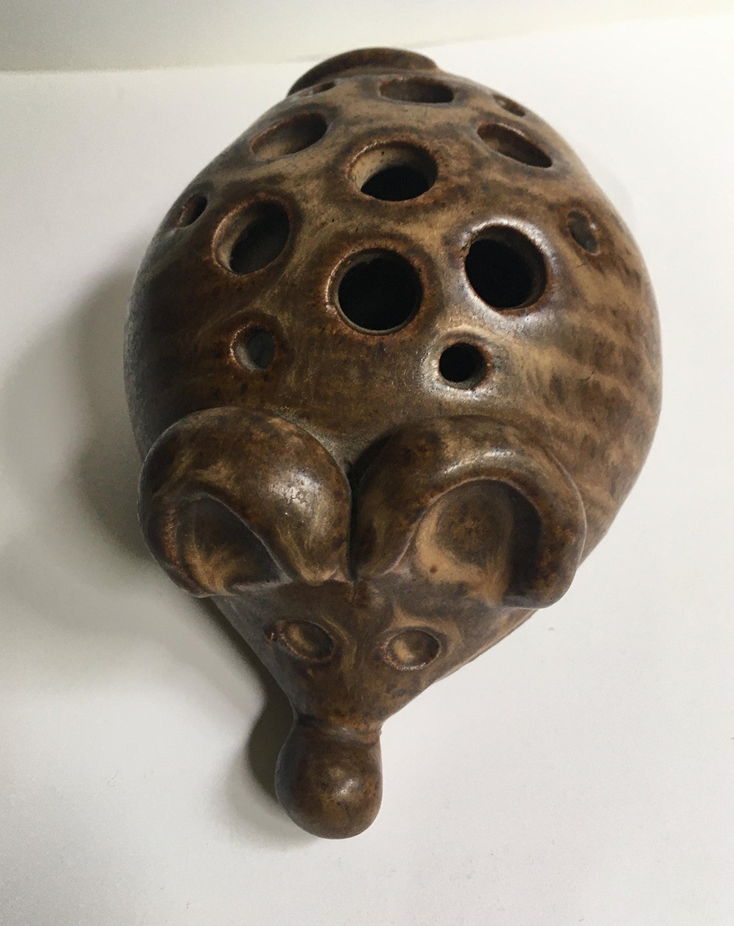 Pottery flower frog Mouse shaped flower frog.