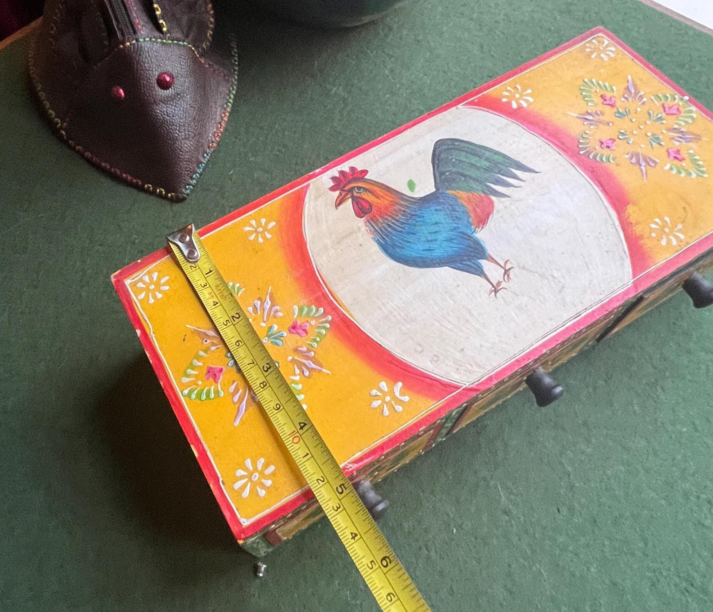 Retro kitchen hand painted rooster design spice drawers.