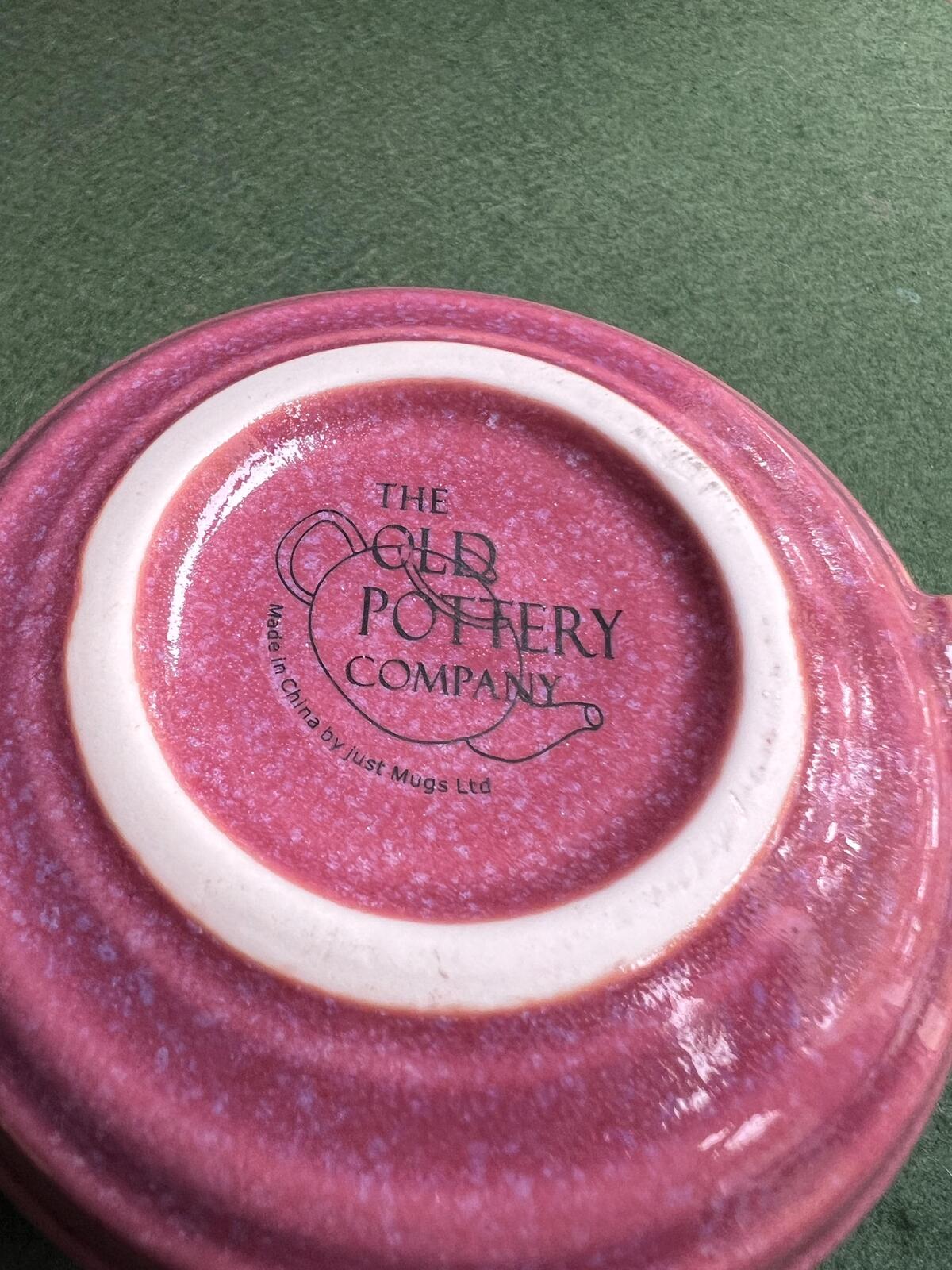 Pair of pink glaze coffee tea mugs. The Old Pottery Company,
