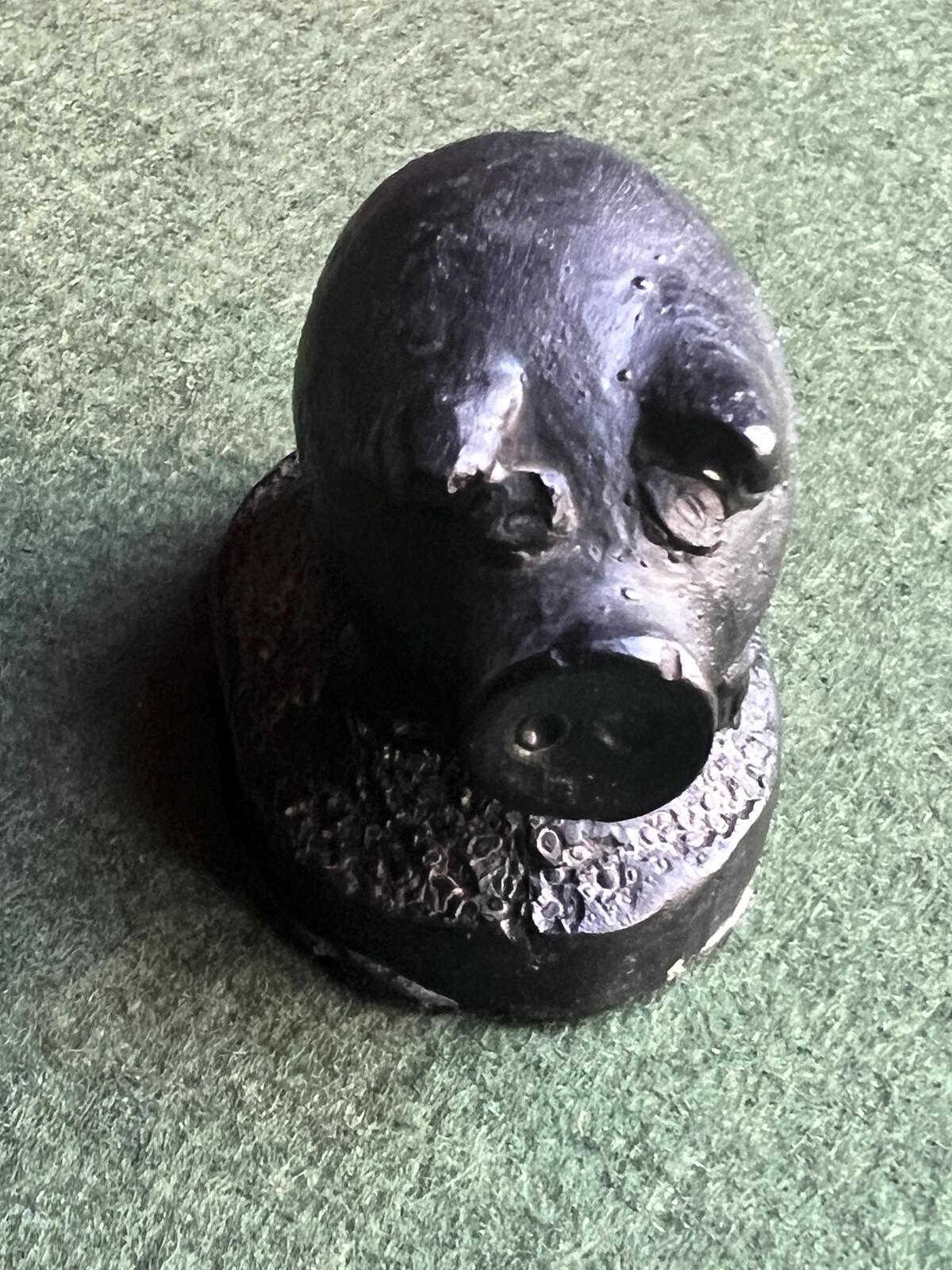Vintage coal pig figurine. Coal Piglet ornament.