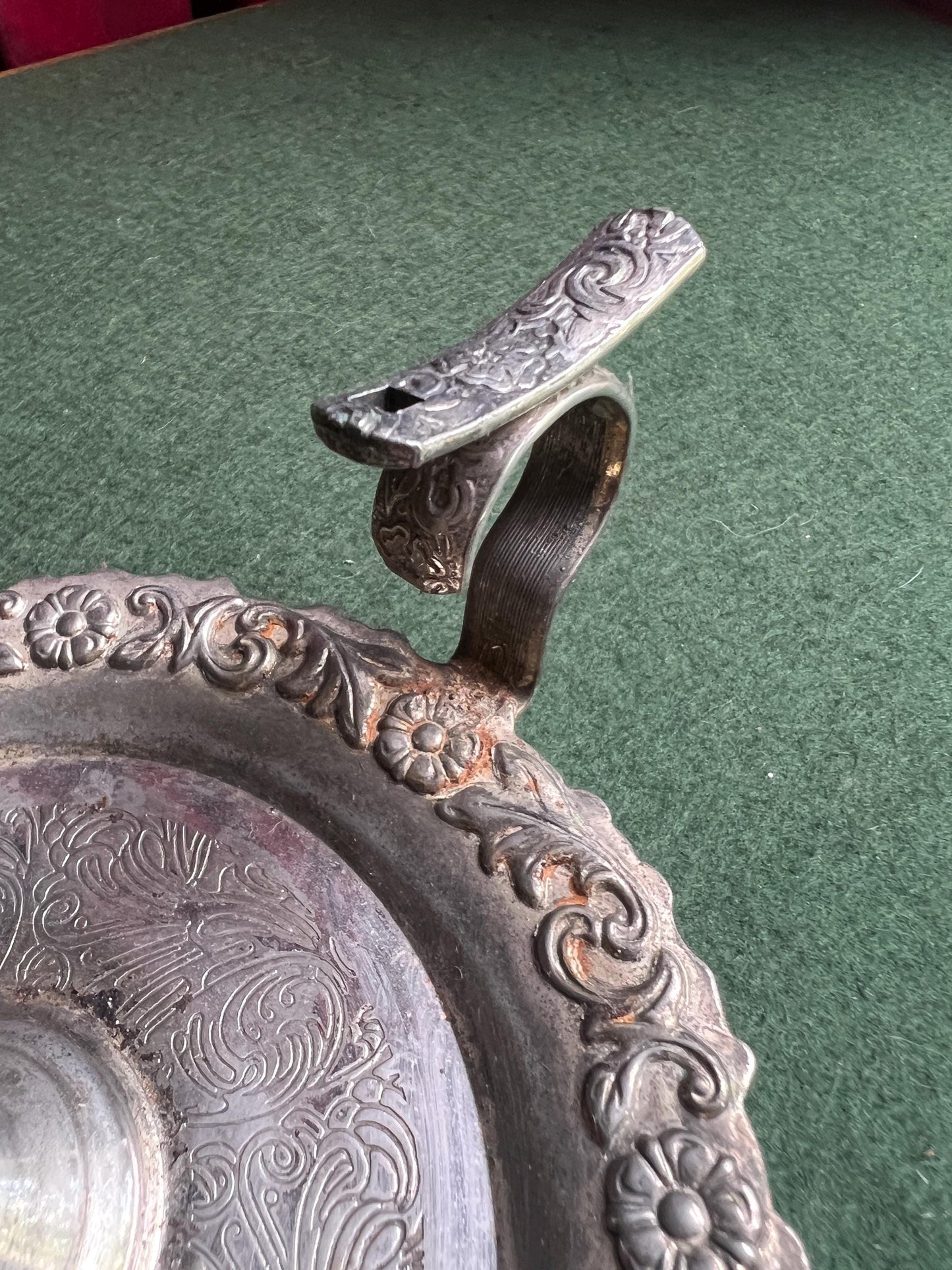 Vintage silver tone candle holder with snuffer.