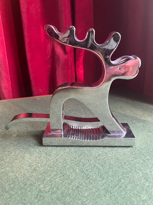 Vintage Chrome Reindeer Nutcracker.