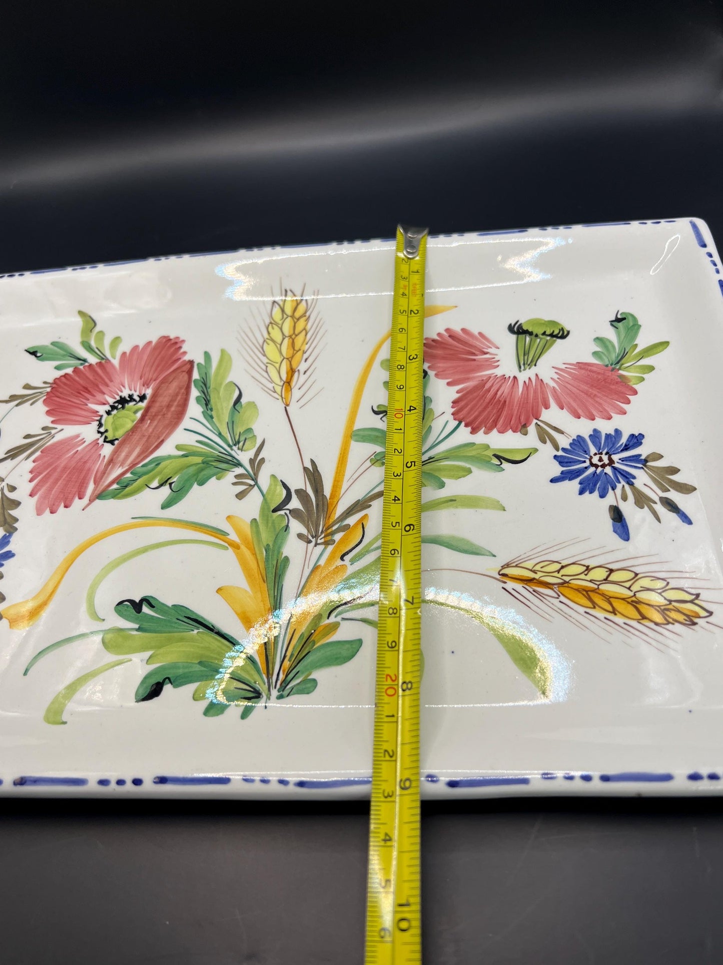 Ceramic decorative serving tray. Hand painted floral design. Stamped Made in Italy.