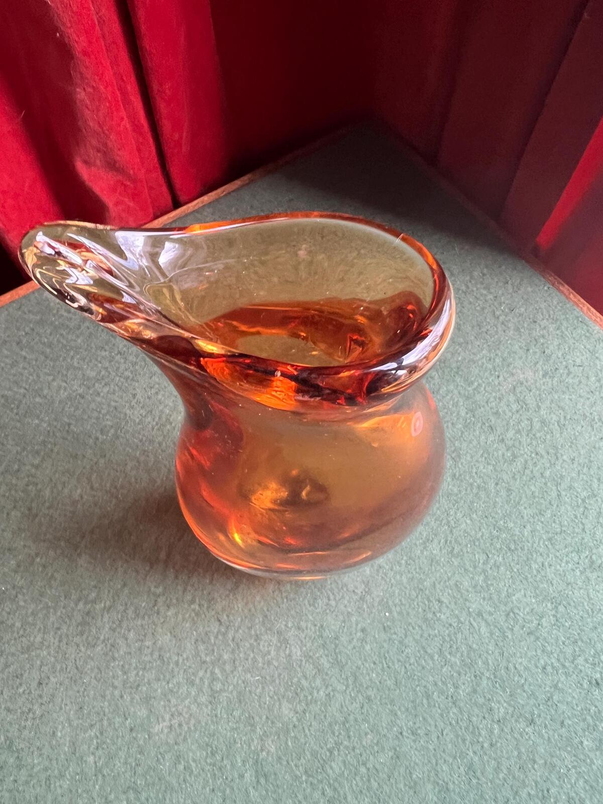 Vintage Sommerso amber and clear glass Murano style fishtail vase.