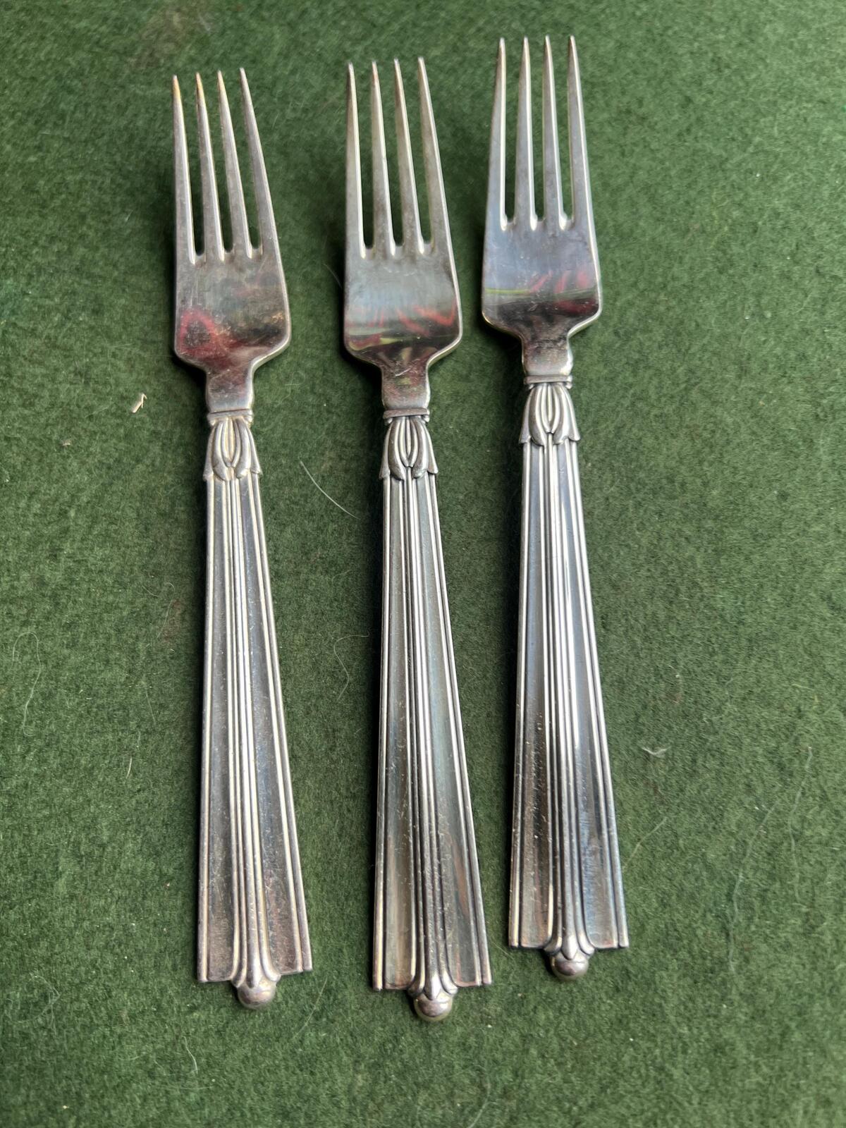 Danish Silver plated forks. Stamped GBS Prima Solvplet. 2 sets of 8 available. Silver plated flatware.